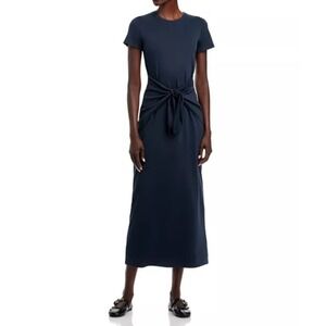 Theory Navy Blue Tie‎ Waist Midi Dress Short Sleeve Casual Womens